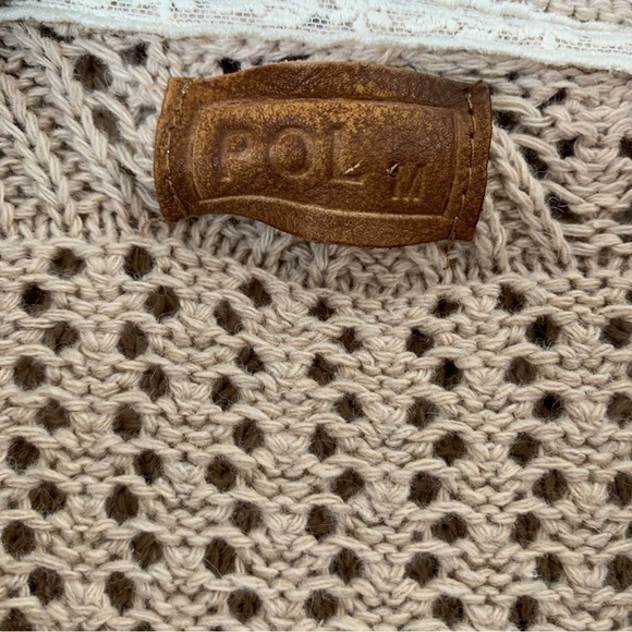 POL Crochet Knit Hooded Open Front Long Cardigan Tan Size M - Picture 4 of 8